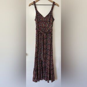 J Crew Factory Women Linen/Cotton Blend Navy Ditsy Floral Maxi Dress Size 0